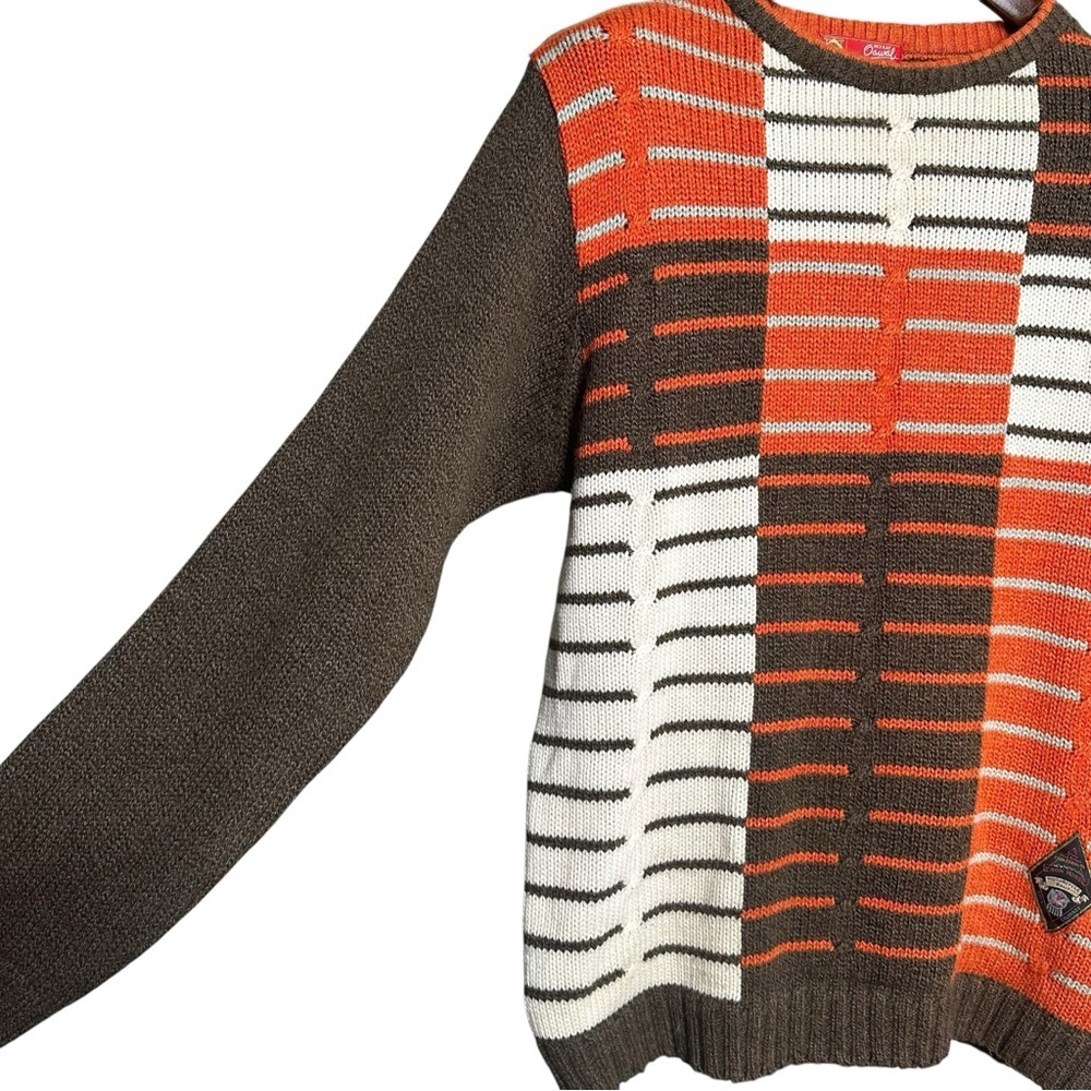 Deekay Oswal Men's Small Knit Sweater Color Block Geometric Stripes Orange - Picture 3 of 12